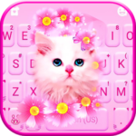 ثيم لوحة المفاتيح Pink Flowers Kitten